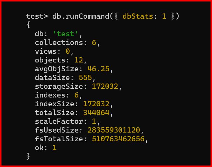 Picture showing the output of Db.Runcommand In Mongodb